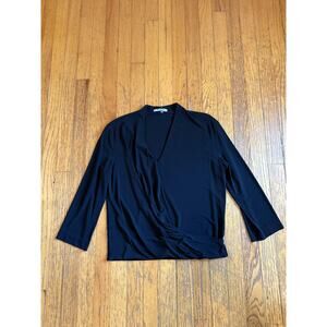 M.M. LaFleur Shirt Womens Medium Black Surplice 3/4 Sleeve Blouse HOCR-7135